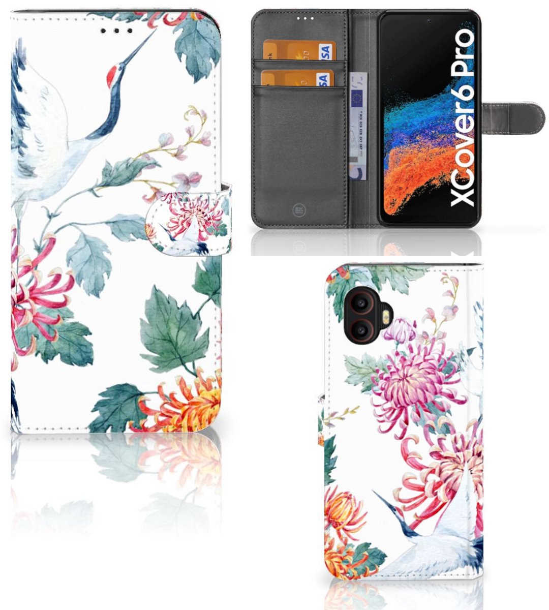 Samsung Galaxy Xcover 6 Pro Telefoonhoesje met Pasjes Bird Flowers
