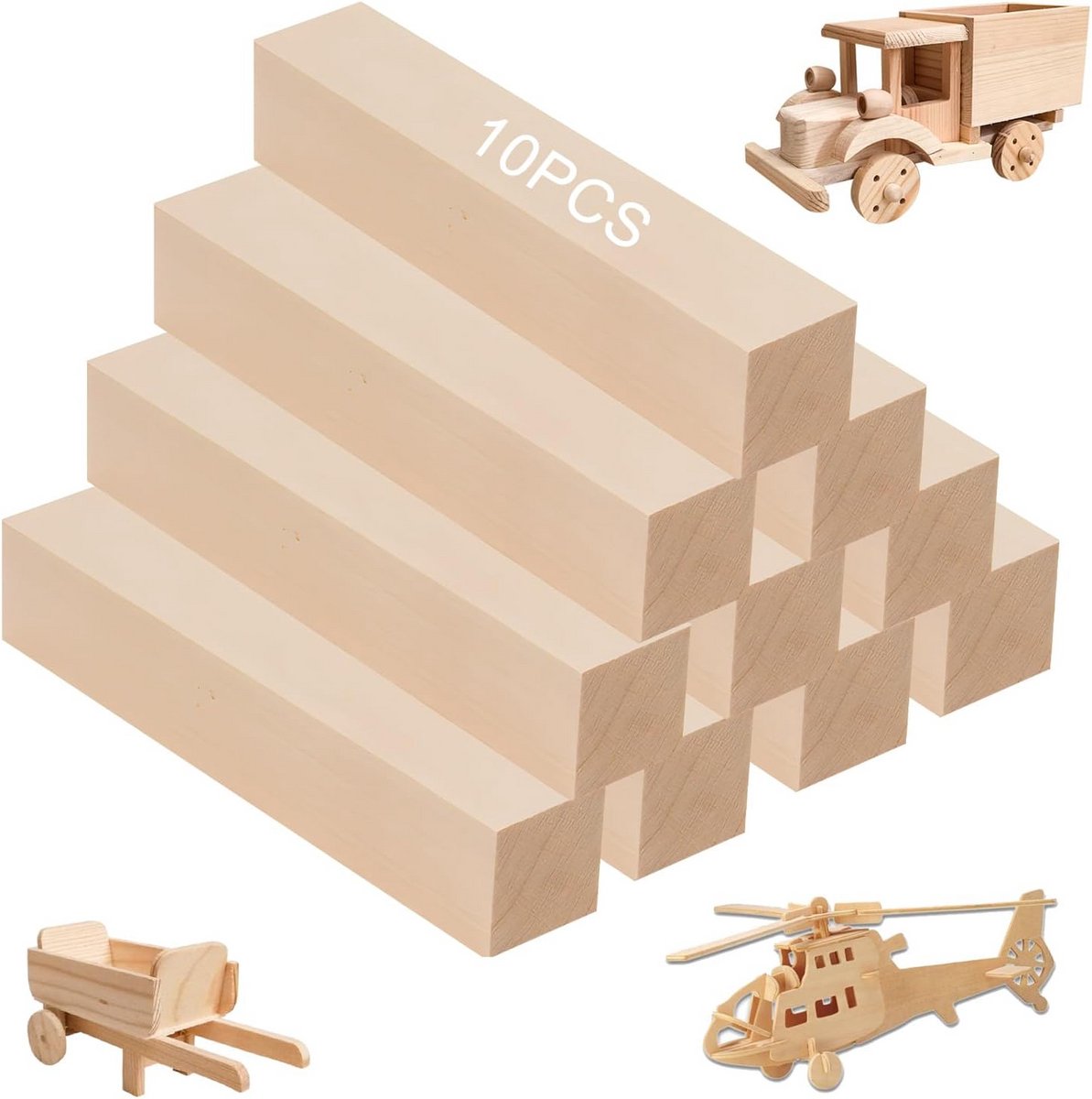 10 Stuks Houtsnijhout voor Kinderen - Houtsnijwerk en Creatieve Knutselprojecten
