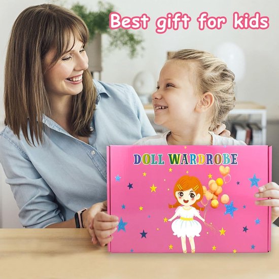 Poppenkleding en accessoires set met kast voor 11,5 inch poppen - Modeontwerpen voor meisjes van Merkloos — afbeelding 3