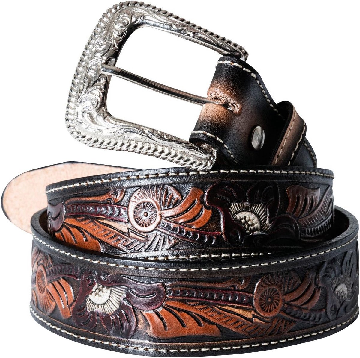 Dames en Heren Leren Western Riem Cowboystijl Donkerbruin Verwisselbare Gesp