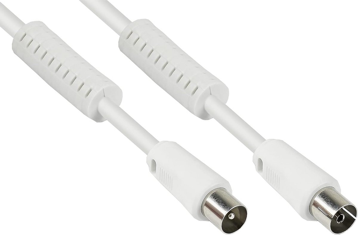 Coax Satelliet Antennekabel 20 Meter Wit met Dubbele Afscherming en Ferrietkern