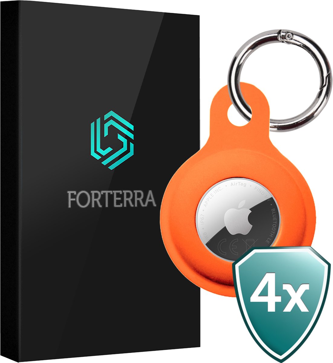 Forterra Sleutelhanger - Geschikt voor Apple AirTag 2e generatie - Houder - Siliconen Hoesje - Oranje - 4 PACK