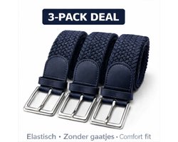 Comfort Riem Elastische Gevlochten Riem – Zonder Gaatjes Stretch Riem – Comfort Fit – 3 Stuks (3-Pack Deal) 120 cm Blauw