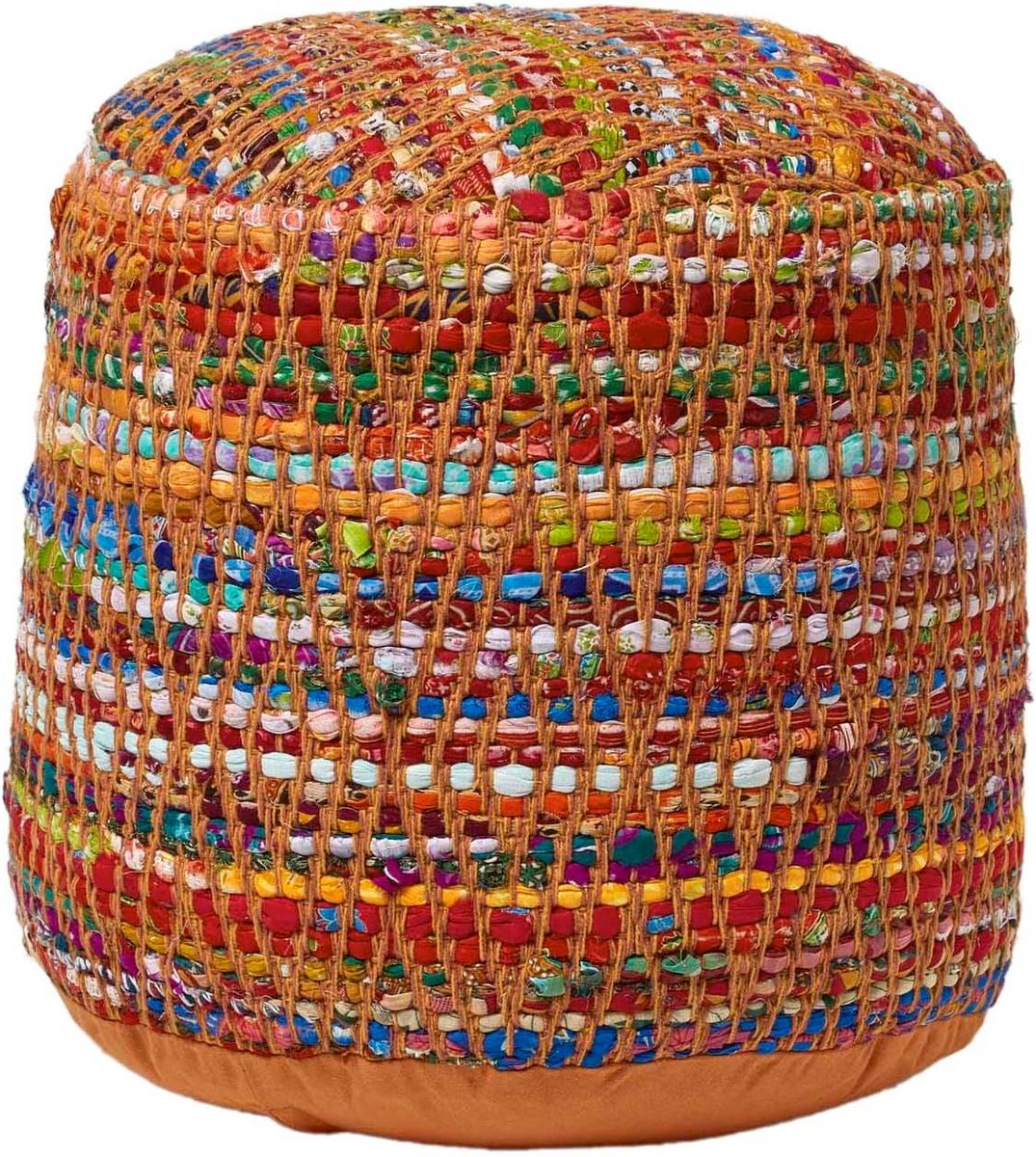 Ronde Chindi Poef Voetenbank Ethnic Stijl - Zitzak met Gerecycled Katoen