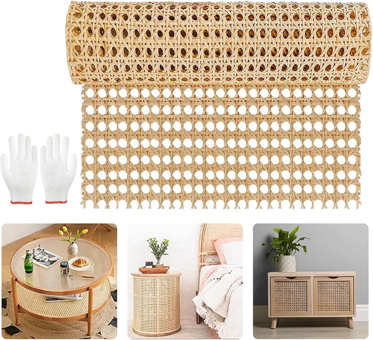 Rotan Rollen voor Meubelherstel en Decoratie - 1m x 45cm Natuurlijk Wiener Vlechtwerk