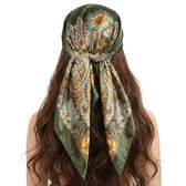 Groen multicolor bandana dames – vierkante satijn look hoofddoek met sierlijke paisley print – geschikt als haar bandana, headscarf en fashion accessoire