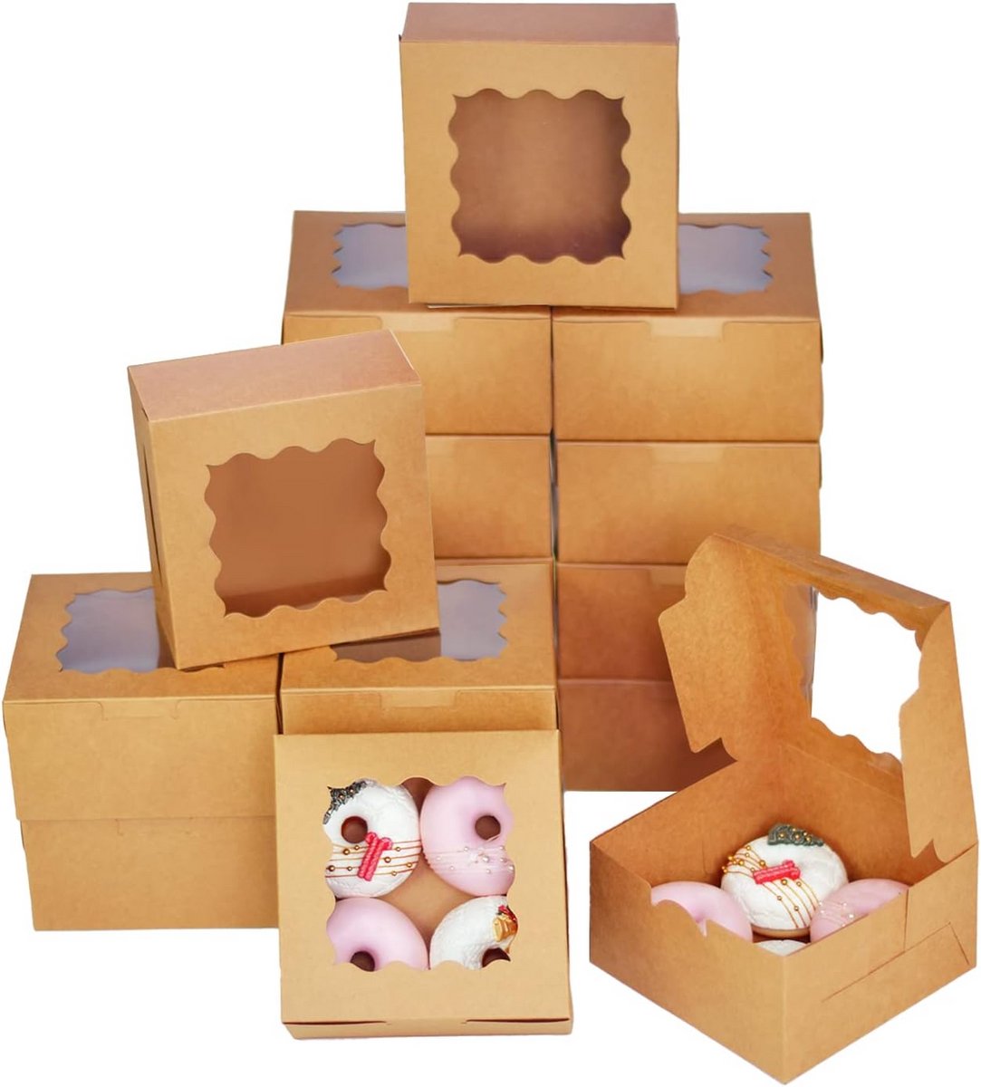 100 Stuks Luxe Kraft Kartonnen Doosjes voor Koekjes en Gebak met Venster