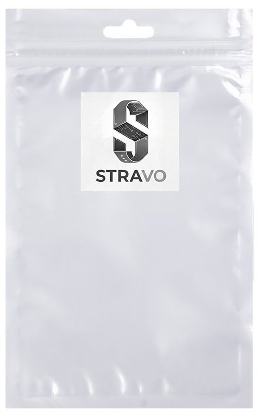 Emballage en plastique blanc avec le logo 'STRAVO' au centre.