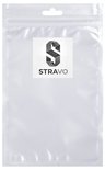 Emballage en plastique blanc avec le logo 'STRAVO' au centre.
