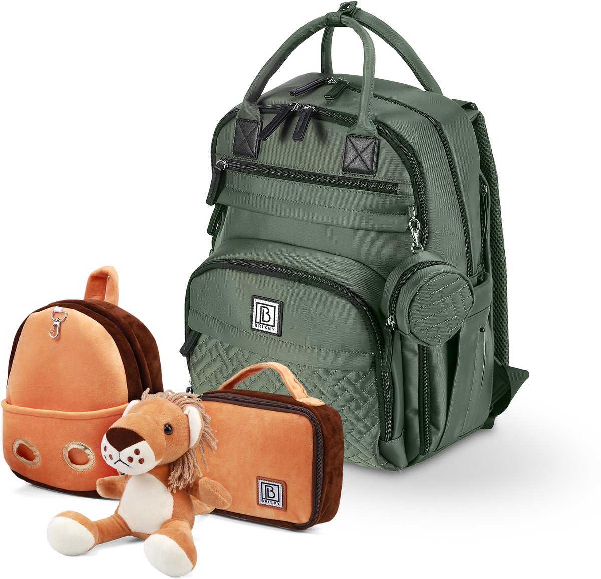 Brisby Premium Luiertas - Groen - Kinderrugzak - 1.5L kinderlunchtas Leeuw