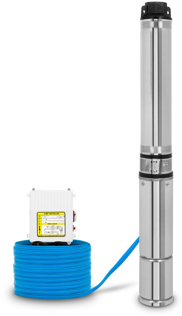 EBERTH 4" Diepwaterpomp RVS 550W 43m Opvoerhoogte 20m Kabel met Vuilzeef