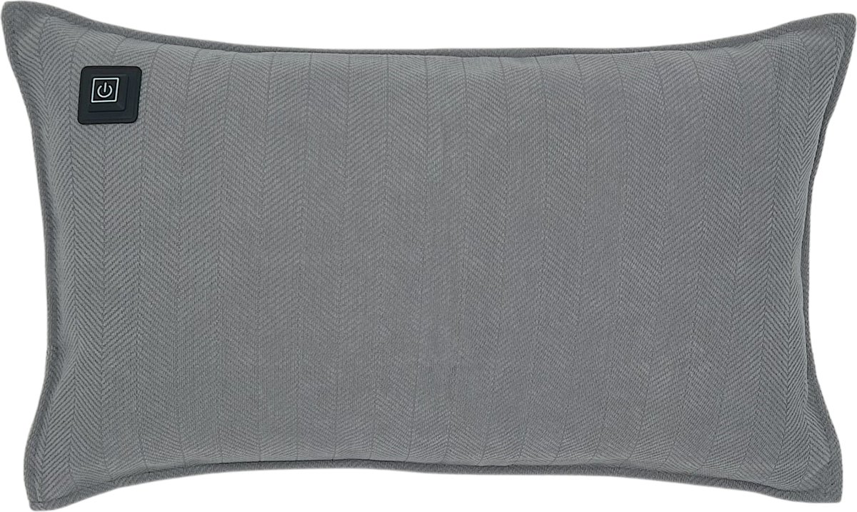 Warmpi® Draadloos Warmtekussen 30x50cm – Incl. 10.000mAh Powerbank – Infrarood Elektrisch Kussen met 3 Warmtestanden – Chenille Grijs – USB & Netstroom – 3m Kabel