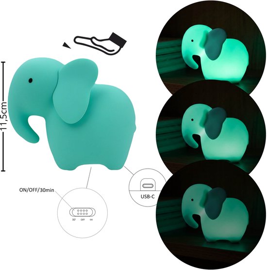 Mary's Siliconen nachtlampje in de vorm van een olifant, slaaplampje voor de kinderkamer, USB-ledlampje van sarcia.eu — afbeelding 4