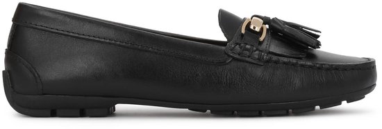 Black moccasins in natural leather with clasps