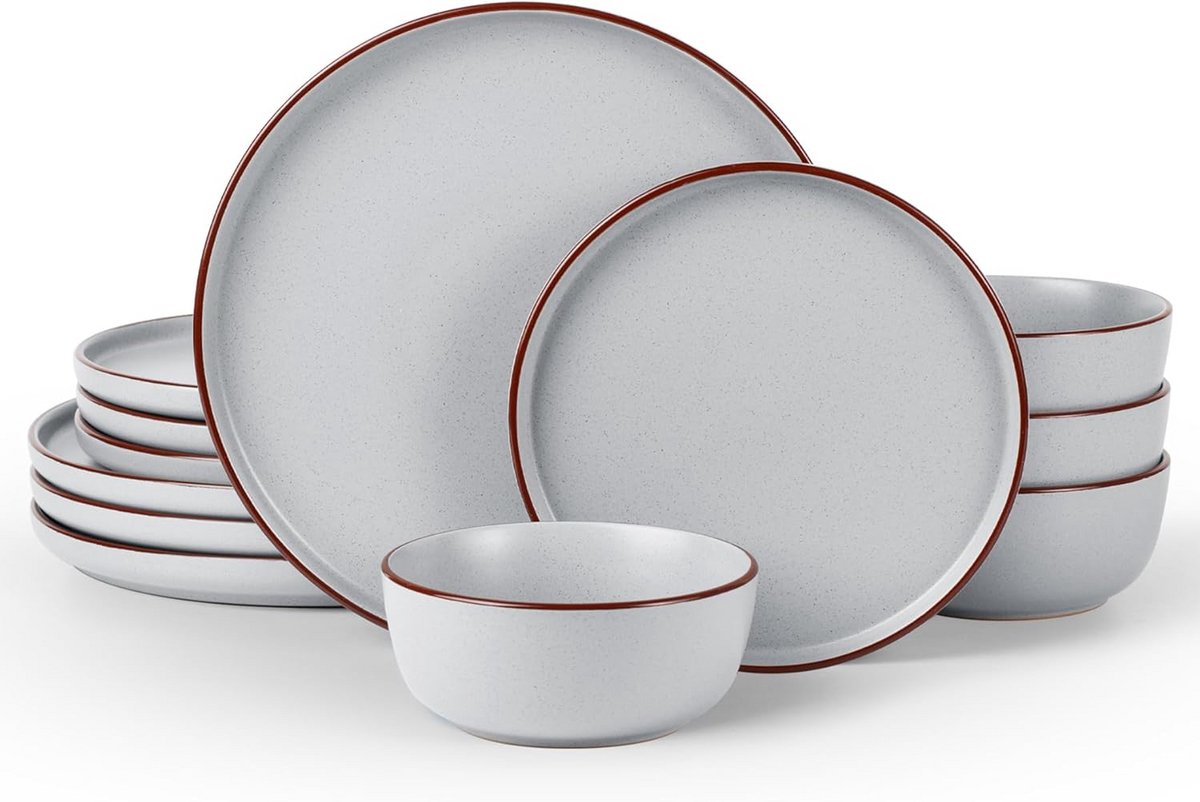 Complete 12-delige keramische servies set voor 4 personen in lichtgrijs