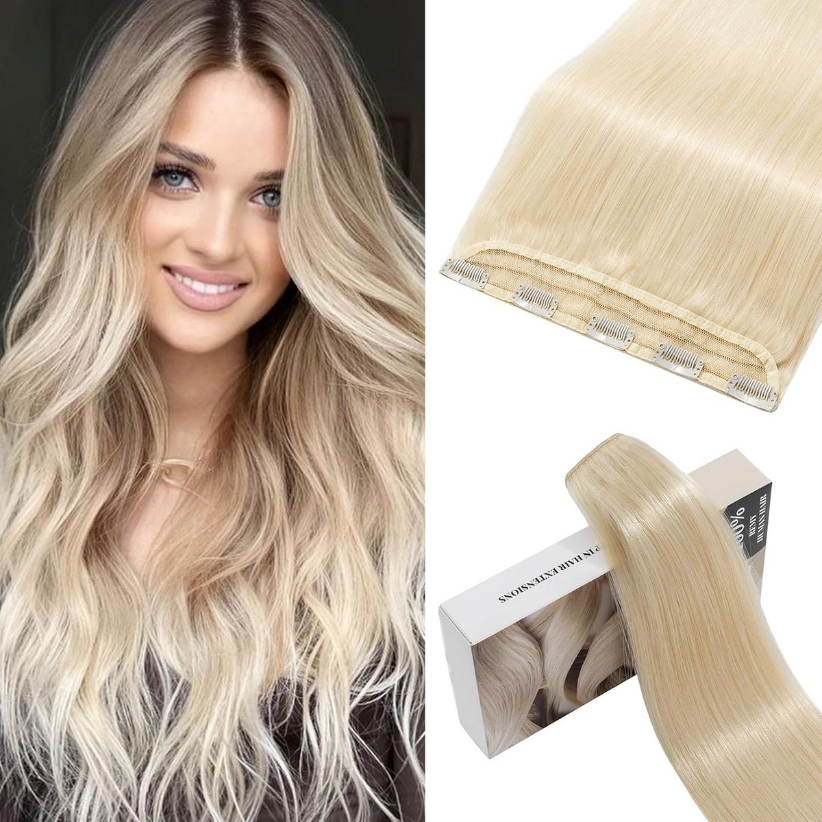 Clip-in Haarverlenging Echt Haar Platina Blond - 20 cm, 40 gram