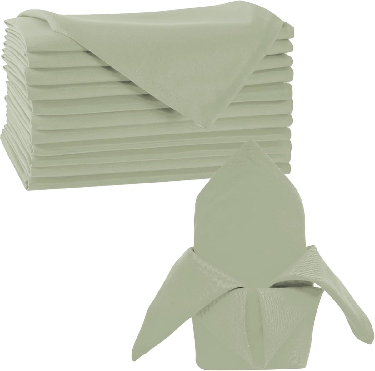Set van 10 Saliegroene Stoffen Tafelservetten 50x50 cm Polyester Herbruikbaar