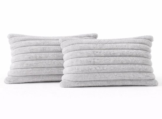 Sierkussen 30x50 cm Lichtgrijs, set van 2 | Incl. binnenkussens | Langwerpig kussen met luxe, dubbelzijdig ribstof