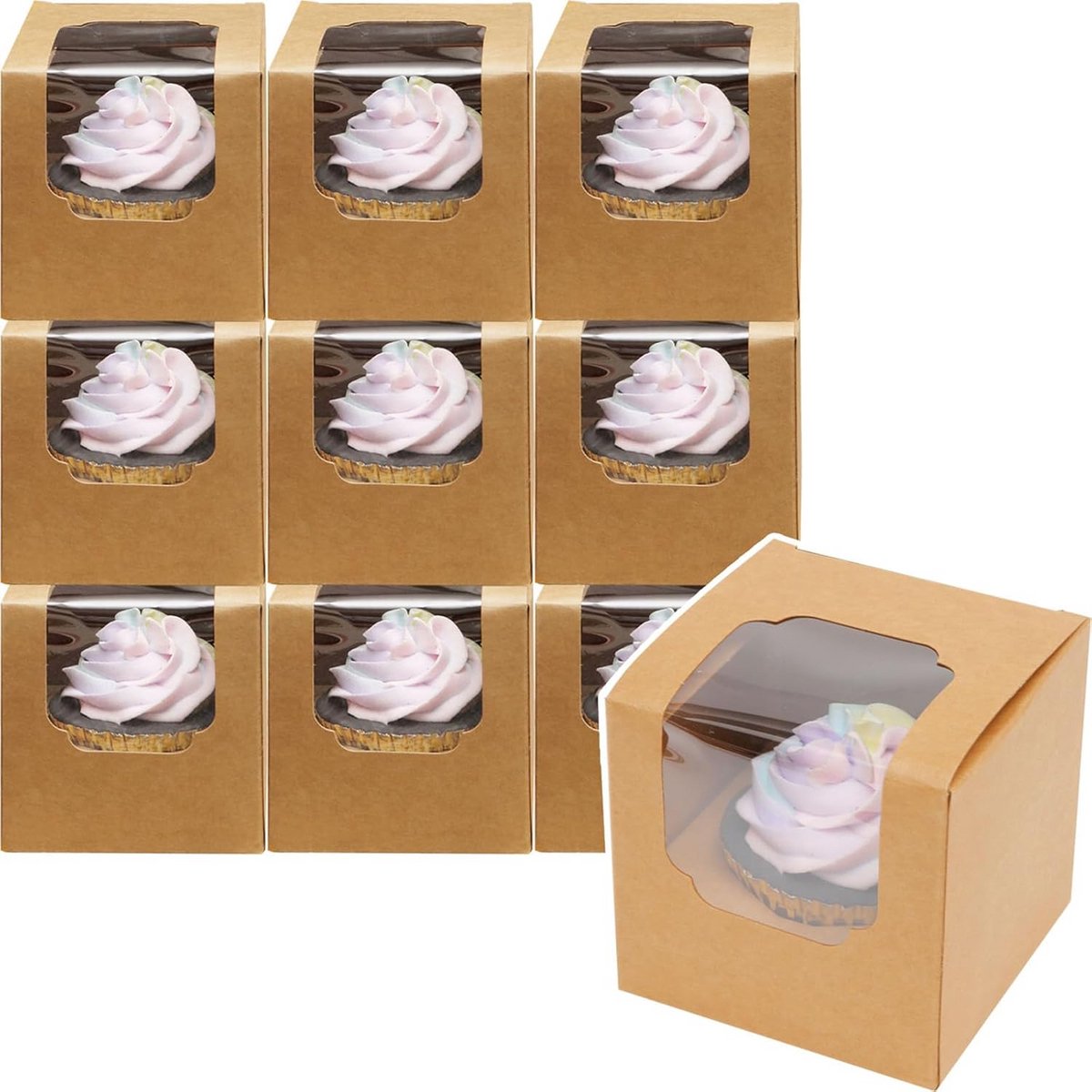 Individuele Cupcake Doosjes Kraft Bruin Zelf-Opklapbaar voor Feest Tafeldessert