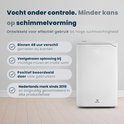 Witte Vibrix luchtontvochtiger met display '42', ontworpen voor ruimtes met hoge luchtvochtigheid. Staat bekend als effectieve oplossing.