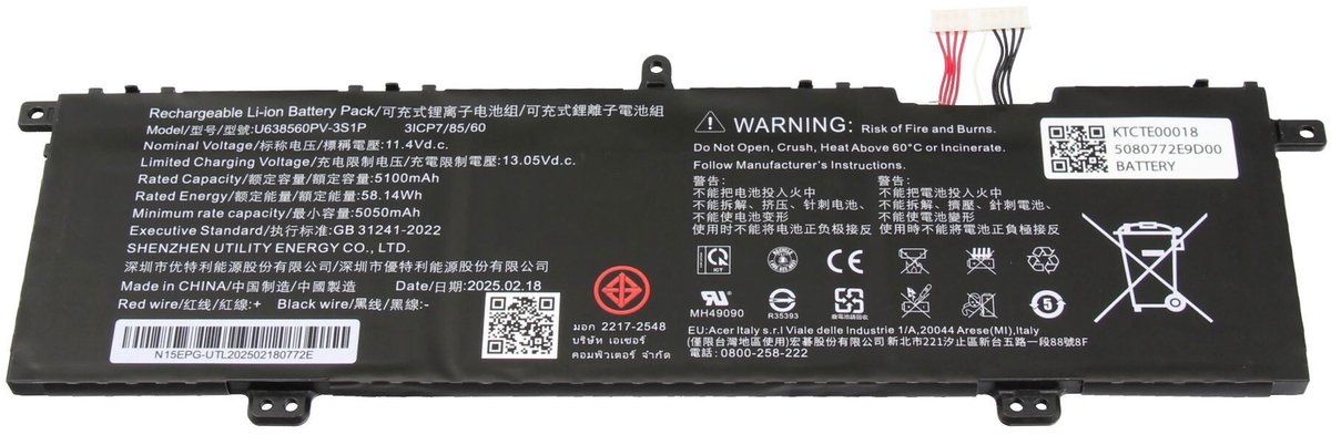 Acer KT.CTE00.018 Batterij - 58,14Wh