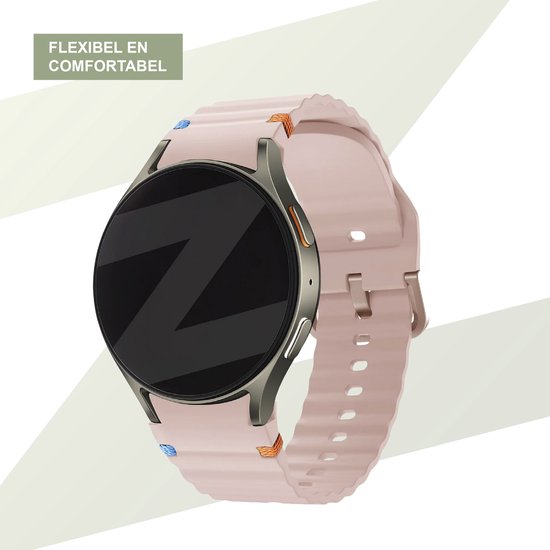 Lichtroze, flexibel en comfortabel siliconen horlogebandje om een smartwatch.