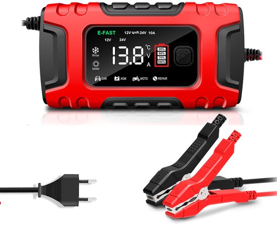 Auto Acculader 12V 10A 24V 5A - Batterijlader - Druppellader - Puls Reparatie - LCD Display - Intelligente Snellader - AGM GEL EFB Nat Loodzuur - Motor Auto Vrachtwagen - Oververhitting Beveiliging - Onderhoudslader