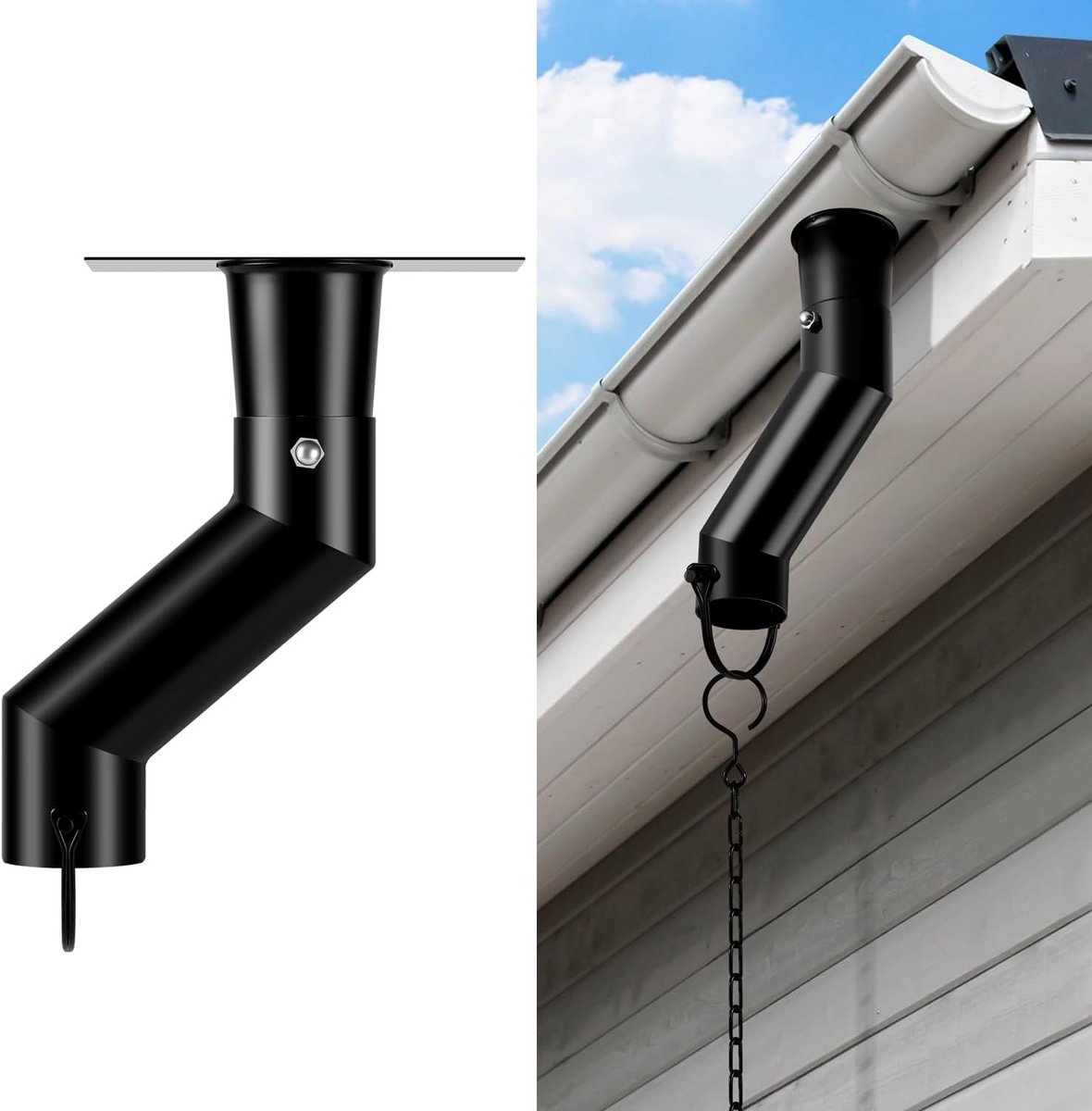 Regenketting Adapter Zwart voor Dakgoot Installatie