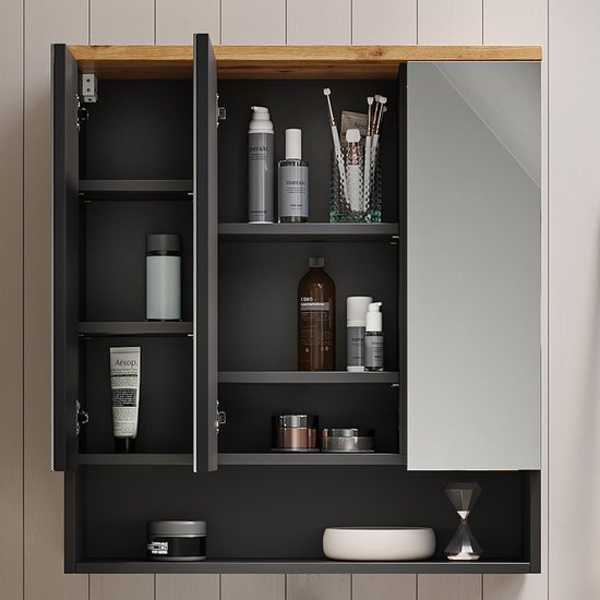 GoTiling Armoire à Pharmacie Encastrée 40x60 Cm Avec Miroir – Meuble Salle De Bain Noir Mat Moderne Et Spacieux