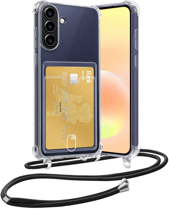 Samsung Galaxy A57 Hoesje Transparant Siliconen Met Pasjeshouder Koord Shockproof TPU Air Cushion