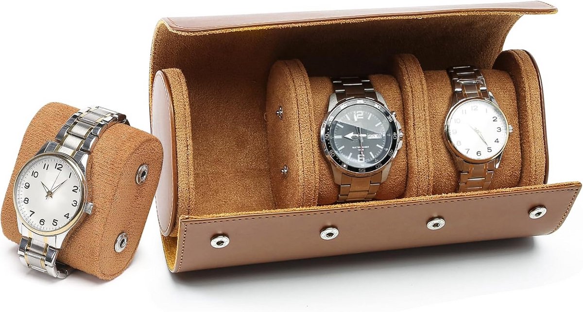 Luxe PU-leren reis-horlogedoos voor 3 horloges met kussens