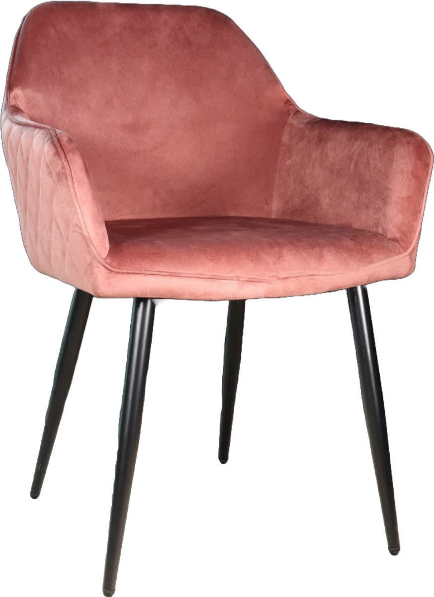 Lizzely Garden & Living SET DEAL: 6 stuks Eetkamerstoel met armleuning Ares velvet roze eetstoel zetel