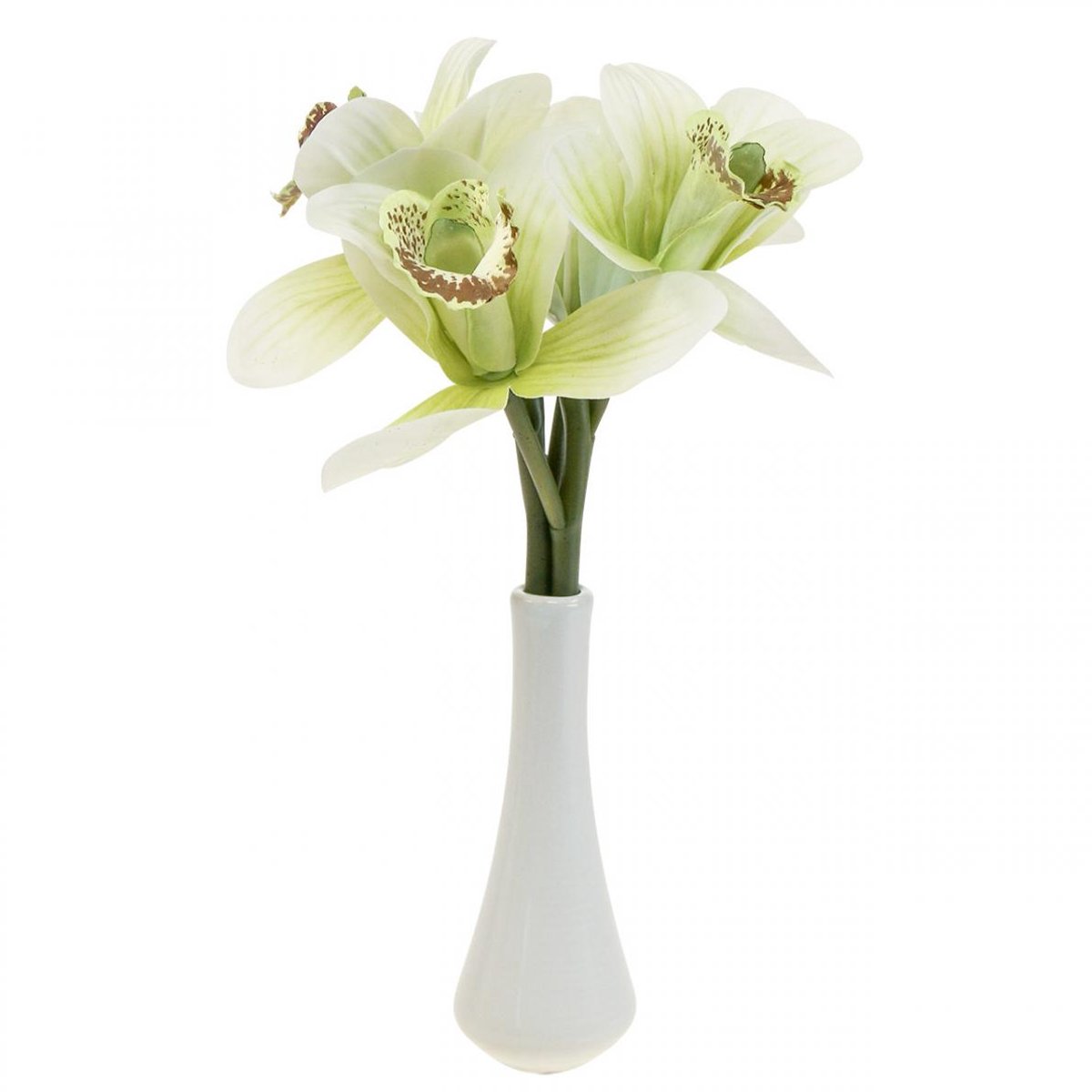 Viana Kunstorchideeën kunstbloemen in vaas wit/groen 28cm