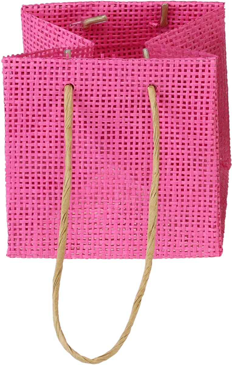 Cadeauzakjes met hengsels papier roze geel groen textiellook 10,5cm 12