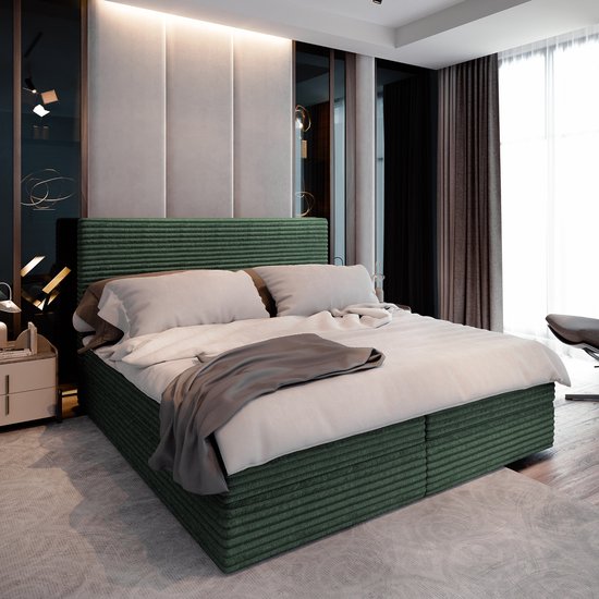 Boxspring PISA 180x200 cm met matras en topper, bedkasten - Groen
