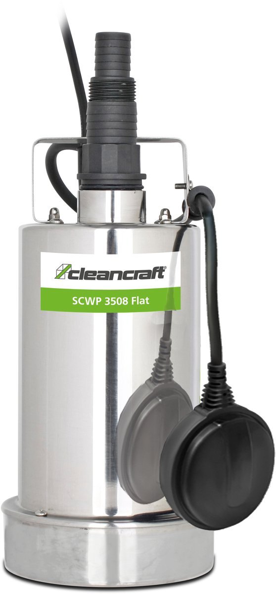 Dompelpomp roestvrij stalen behuizing voor helder water tot 1 mm restniveau capaciteit 7500 l/h opvoerhoogte 8 m 0,35 kW 230 V Cleancraft SCWP 3508 FLAT