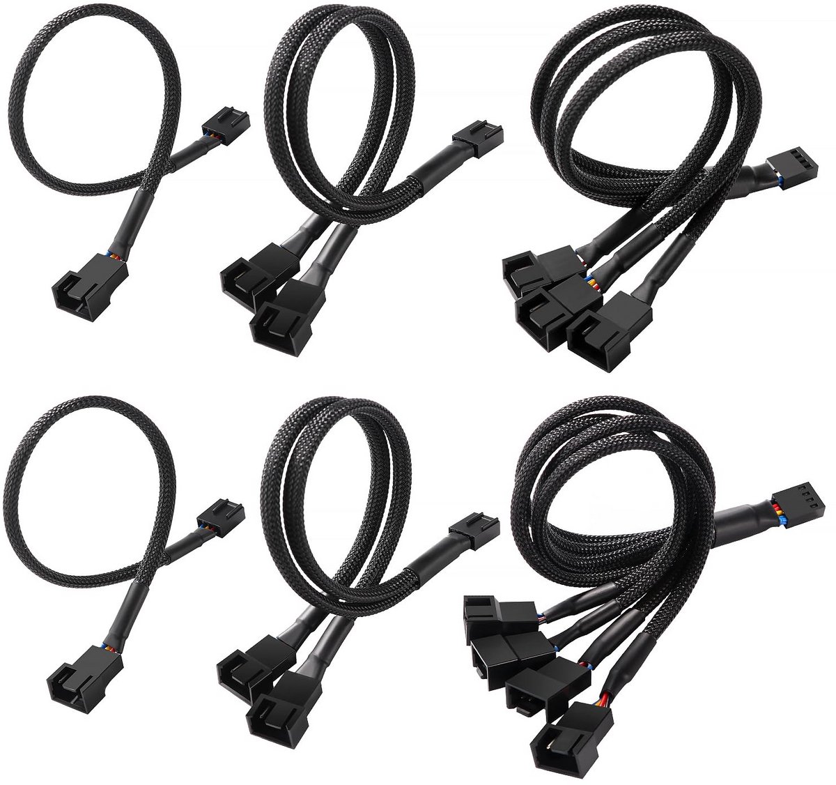 Set van 6 PWM PC Ventilator Kabel Stukken Splitter Adapter voor 1 tot 4 Fans
