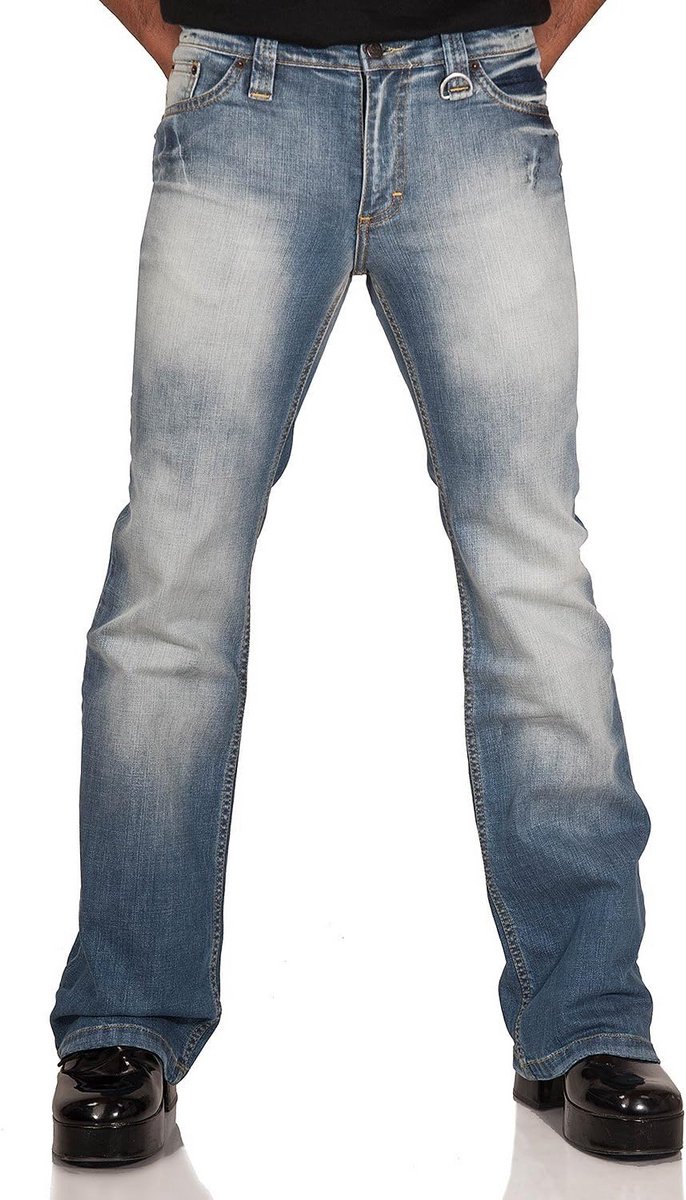 Heren Stretch Bootcut Jeans Lichtblauw Used Look Comfortabele 5-Pocket Denim