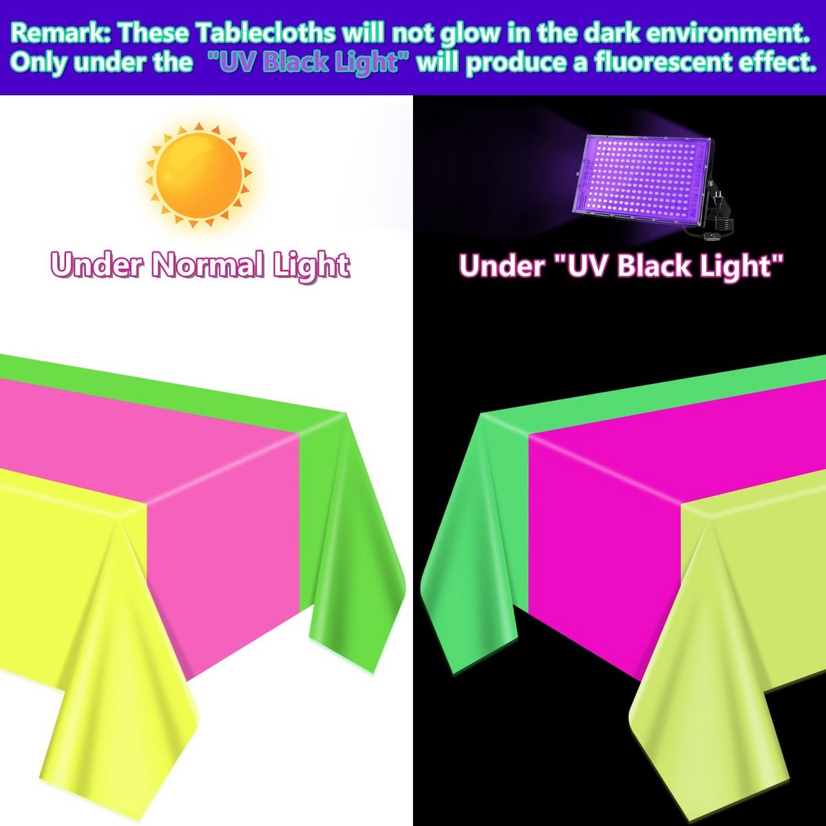 4x Neon Tafelkleden Set - 130x220 cm - Felgekleurde Decoratie voor Glow Feestjes