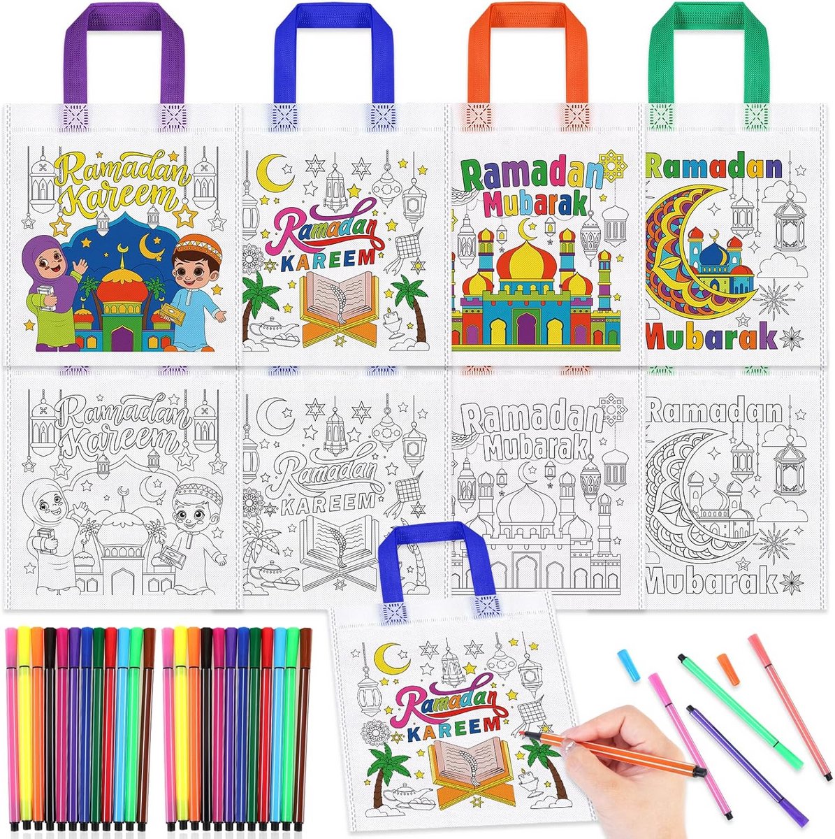 Kleurrijke Ramadan Tassen voor Kinderen - Cadeau & Feesttassen voor Eid Mubarak