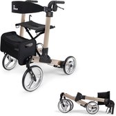 Parvum Luxo Rollator - Luxe dubbel opvouwbare rollator (6,9kg) - Incl. stokhouder, tas & rugleuning - Champagne, Medium