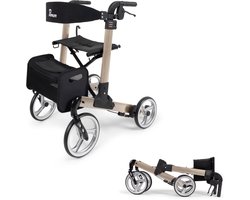 Parvum Luxo Rollator - Luxe dubbel opvouwbare rollator (6,9kg) - Incl. stokhouder, tas & rugleuning - Champagne, Medium