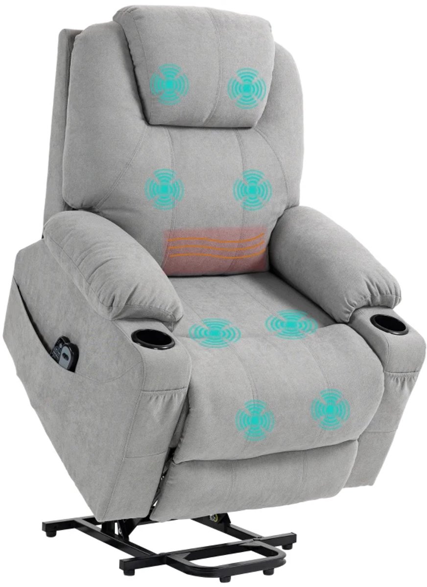 ZYLARO Elektrische Massagestoel - Massagefauteuil met Liftfunctie en Verwarming - 8 Vibratiekoppen - 5 Standen - Kantelbaar tot 135° - tot 150 kg - met Afstandsbediening - Relaxfauteuil - Seniorenstoel - TV Stoel - Relaxstoel - Grijs Lichtgrijs