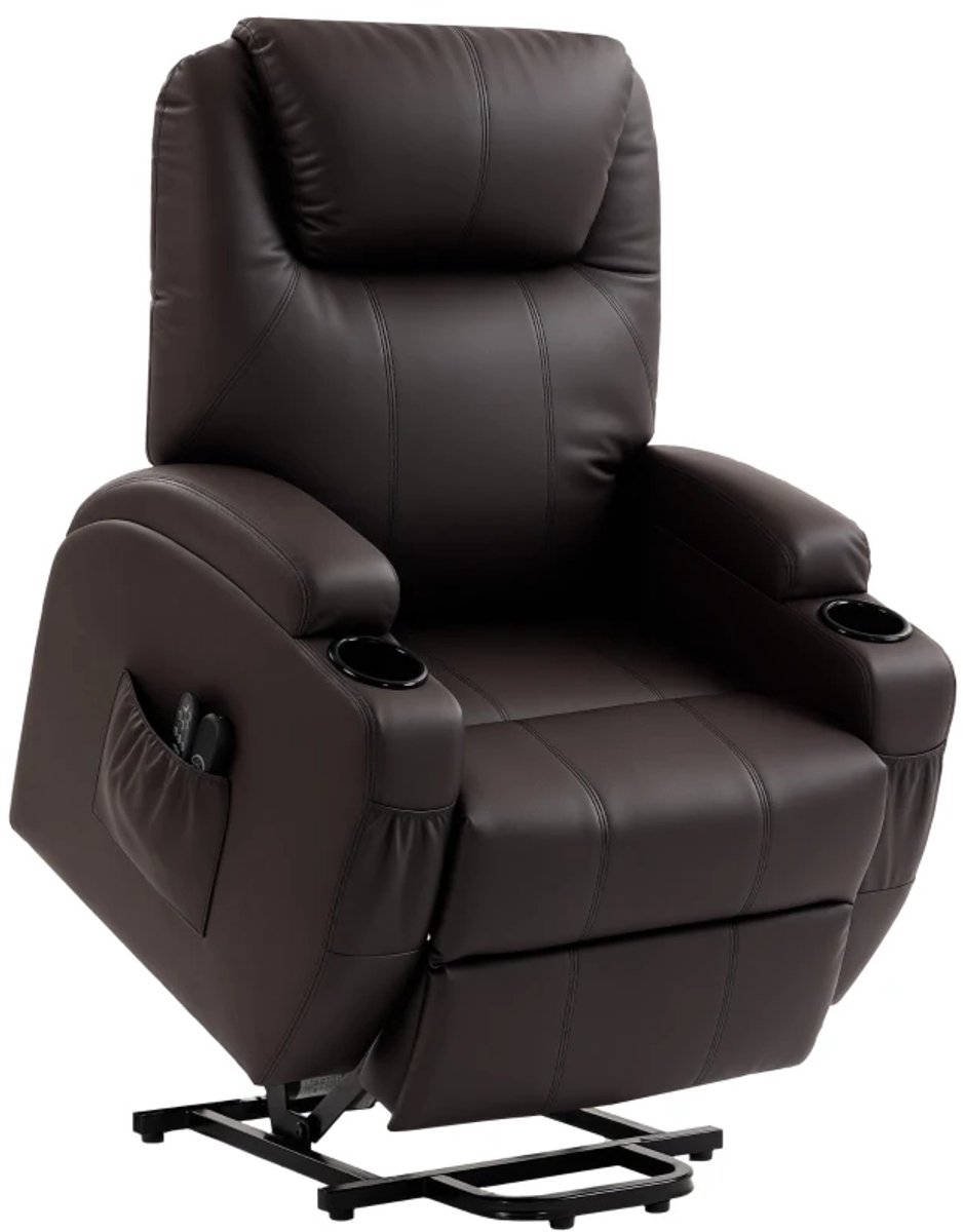 Elektrische Relaxfauteuil met Liftfunctie - Kantelbaar tot 150° - Verstelbare Rugleuning - tot 135 kg - met Afstandsbediening en Bekerhouder - Relaxstoel - Seniorenstoel - TV Stoel - Linnenlook - Bruin