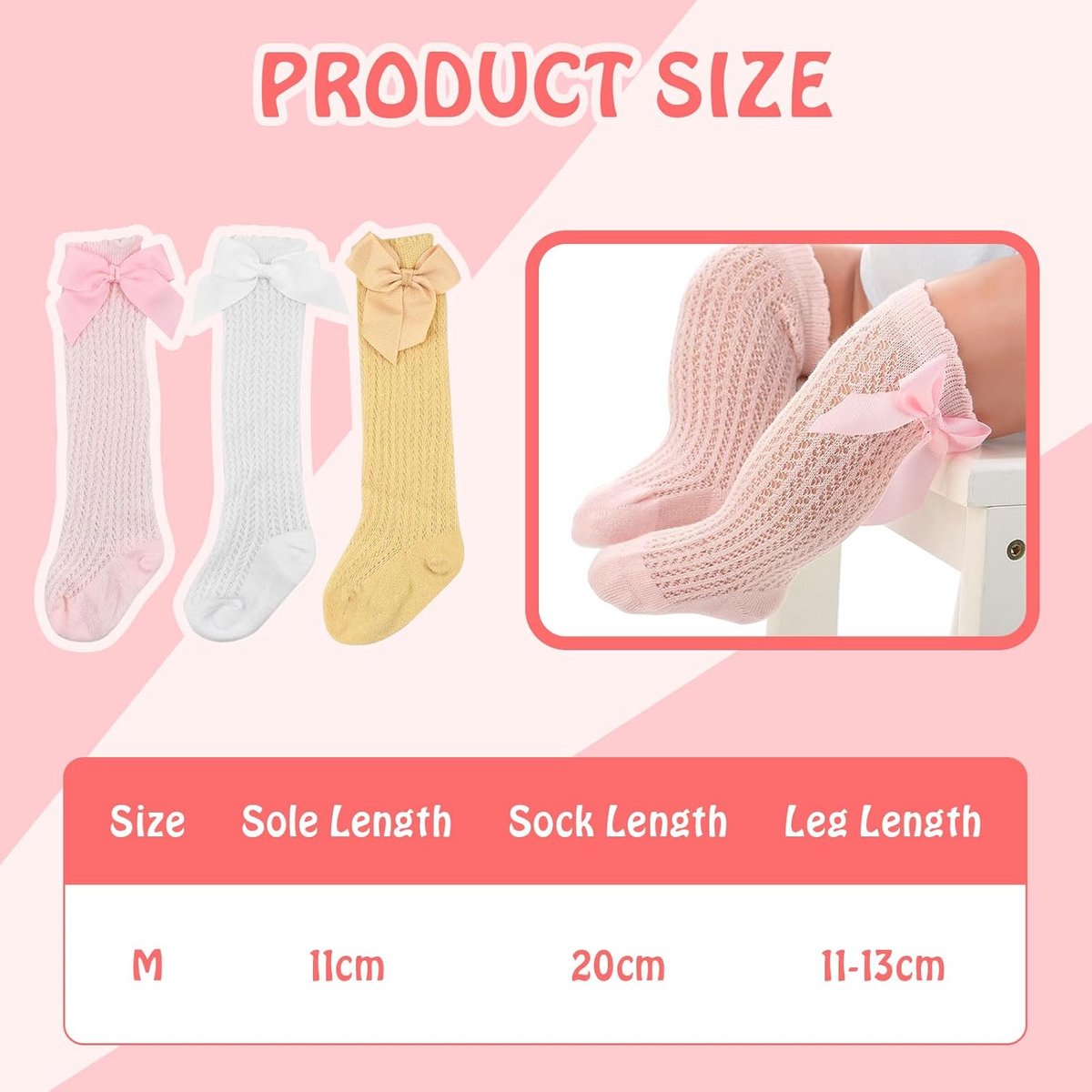 Babysokken 3 Paar Katoen Antislip voor Meisjes - Maat 0-3 Maanden - Wit Roze Geel