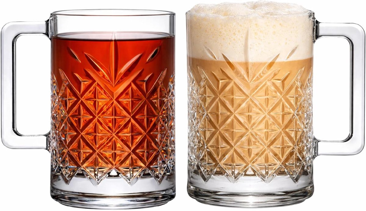 Set van 6 premium bierglazen met handvat – 315 ml | 100% loodvrij | Latteglazen, theeglazen, koffieglazen & bierglazen