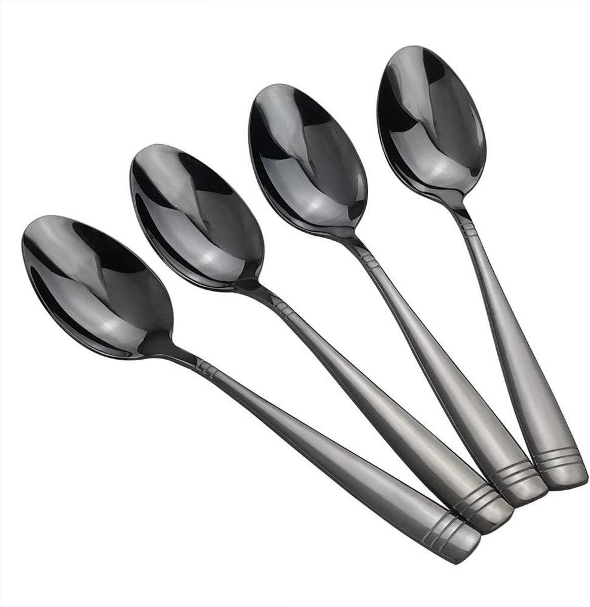 Set van 12 Matte Zwarte Diner Lepels - Spiegelgepolijst Bestek