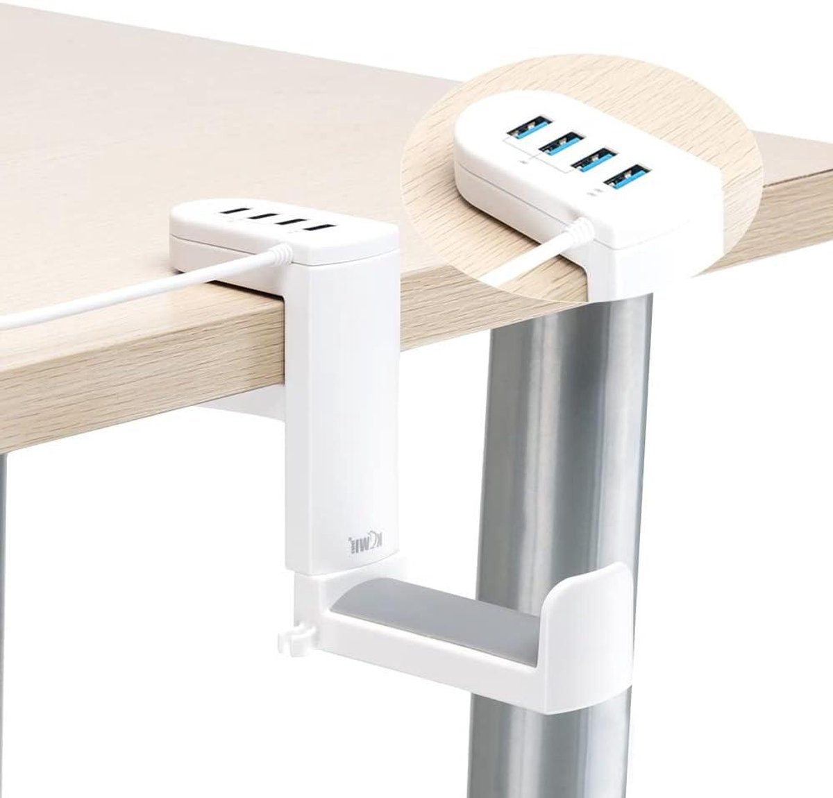 360° draaibare headset houder met verstelbare veerklem en USB-poorten - Gaming headset standaard voor desktop - Wit