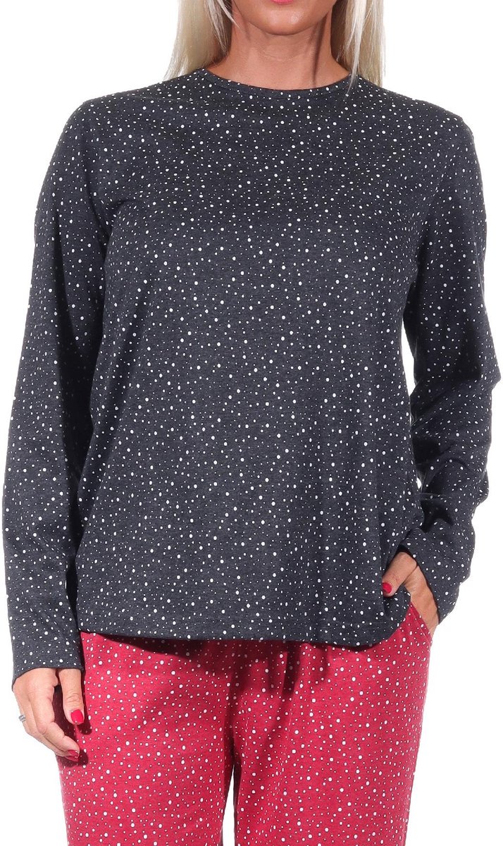 Normann Dames pyjamashirt lange mouw mix & match in polka dots / stippen look - 212 219 90 902 anthrazit