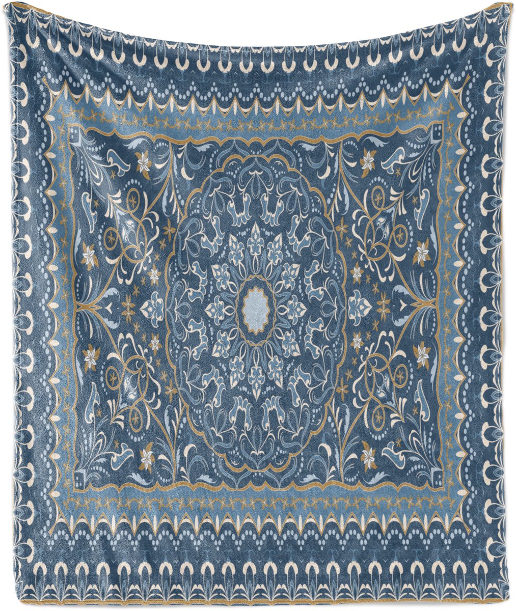 ABAKUHAUS Antieke Oosterse Zachte Flanellen Fleece Deken, Kunstmatige Bloemenprint, Gezellige Pluche Plaid, 125 x 175 cm, Grijsgroenblauw